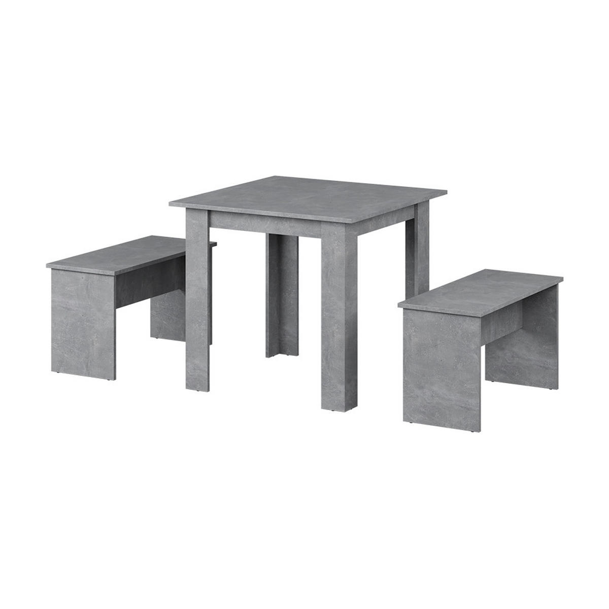 ESSTISCH SET Sentio Beton 80 x 80 cm mit 2 Bänken - Grau, Holzwerkstoff (80/73/80cm) - Vicco