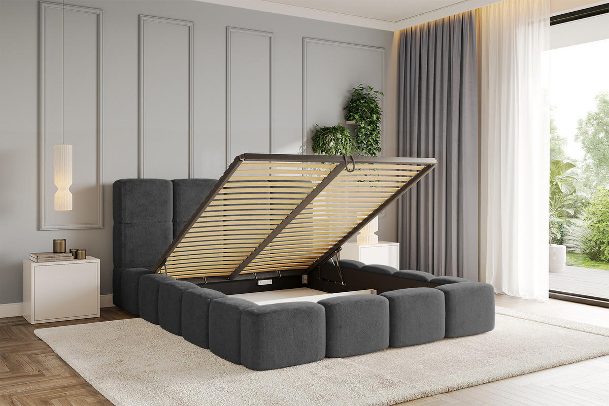 POLSTERBETT mit Bettkasten und Lattenrost, Bett mit Kopfteil, Boxbett ohne Matratze, Doppelbett mit Stauraum - NATA 120x200 Dunkelgrau - Dunkelgrau, Holzwerkstoff/Textil (120/200cm) - ALTDECOR