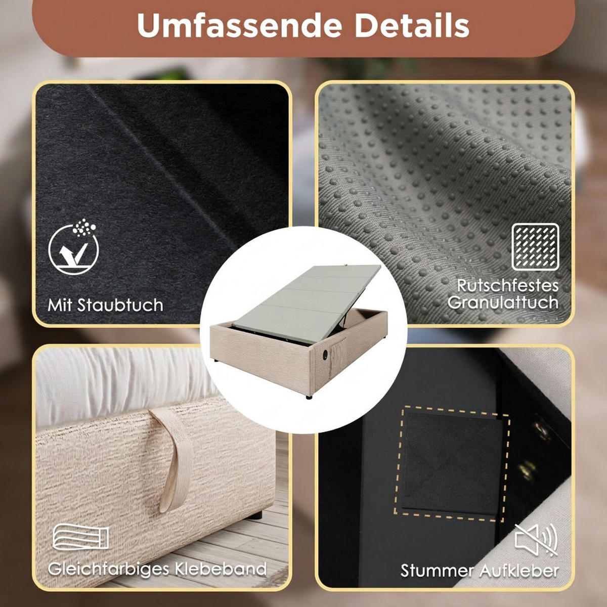 POLSTERBETT 140/200 cm Natürlich mit USB- C, Ohne Kopfteil - Naturfarben, Textil (140/200cm) - Oxeza