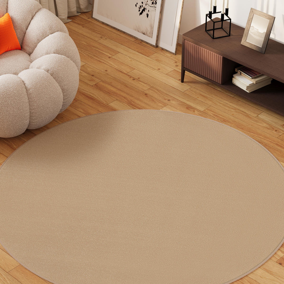 TEPPICH MONO Rund Outdoor Beige 100/100 cm - Beige, Textil (100/100cm) - Tapiso
