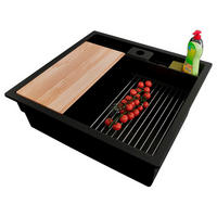 UNTERBAUSPÜLE GRANIT Bergen Pocket, 2-er set Schwarz Metallic 56/54 cm 1 Becken + Ablauf-Set + Küchenzubehörset ab 60er Unterschrank - Chromfarben/Schwarz Hochglanz, Kunststoff (56/20/54cm) - Primagran