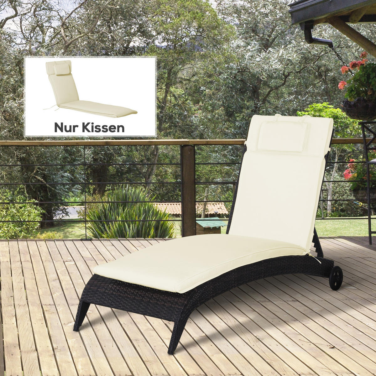 SITZKISSEN, Polyester, Cremeweiß - Creme, Naturmaterialen/Kunststoff (53/5/198cm) - Outsunny