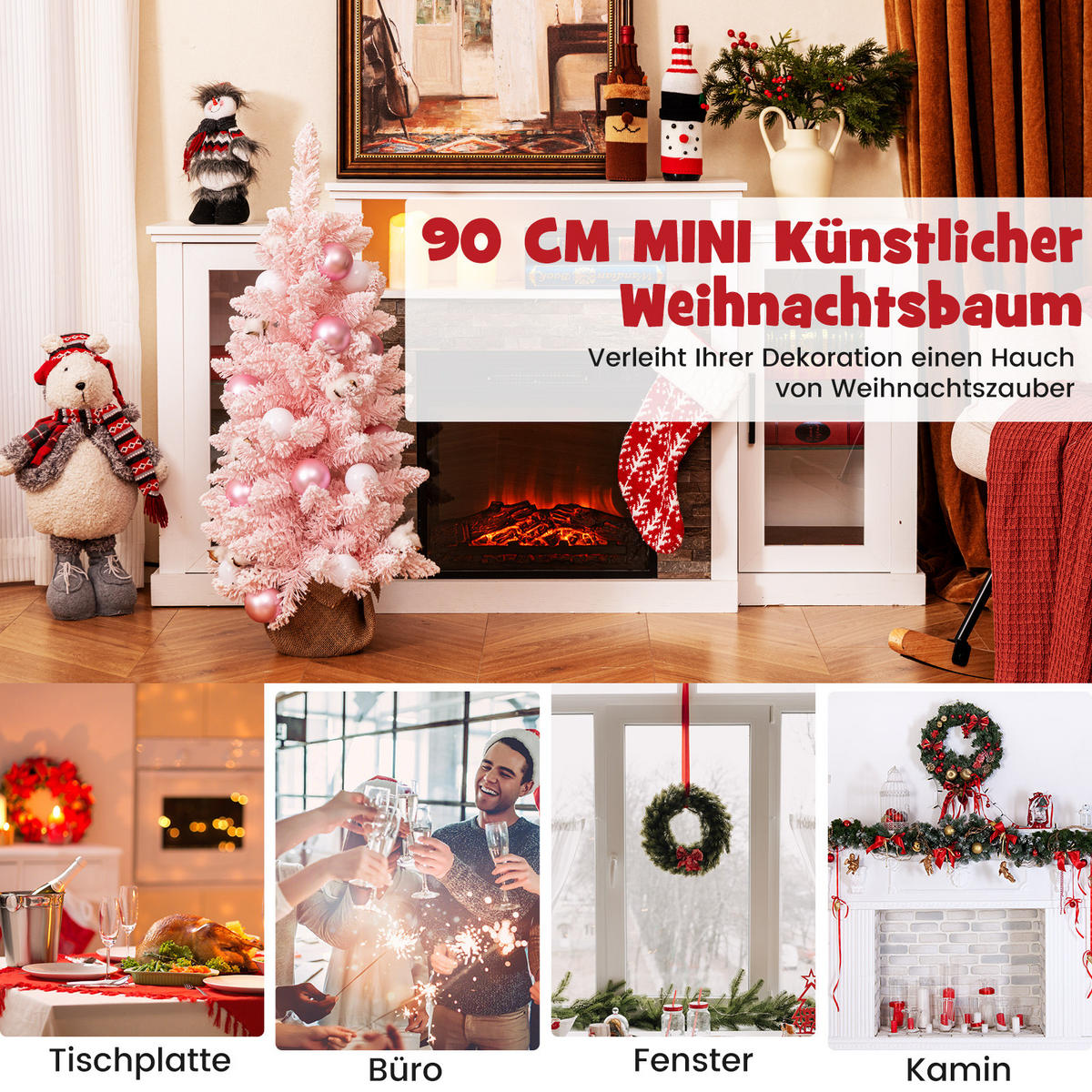 WEIHNACHTSBAUM Mini Pink - Pink, Kunststoff (90cm) - COSTWAY