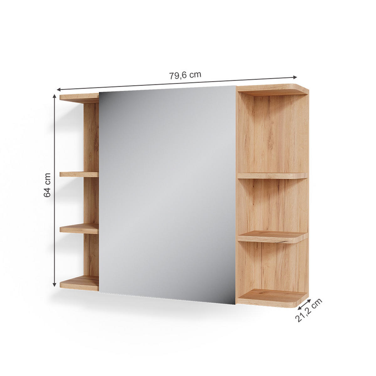 BADSPIEGELSCHRANK Fynn Eiche 79.6 x 64 cm - Eichefarben, Holzwerkstoff (79.6/64/21.2cm) - Vicco