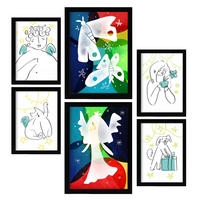 POSTER Set Mit 6 Flügel Der Liebe 1 In Tiere Zusammenfassungen A3 & A4 Schwarzer Rahmen - Schwarz, Papier (29/3cm) - Nacnic