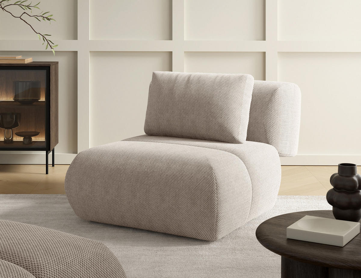 SESSEL ATOMO, Modern Polstersessel Loungesessel, Velours-Stoff Beige - Beige, Holz/Metall (98/82/134cm) - MASSENO