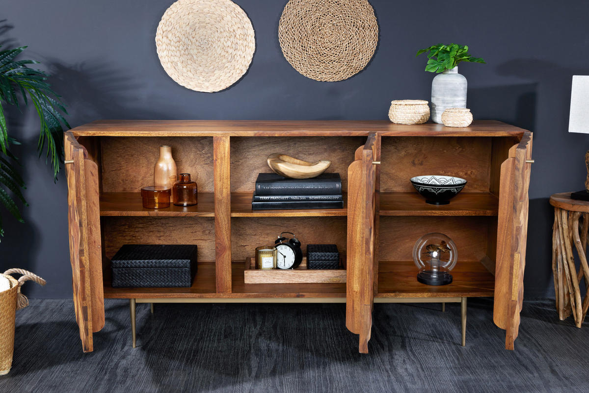SIDEBOARD ALPINE Massivholz Natur 145 cm - Goldfarben/Naturfarben, Holz/Metall (145/73/43cm) - riess-ambiente