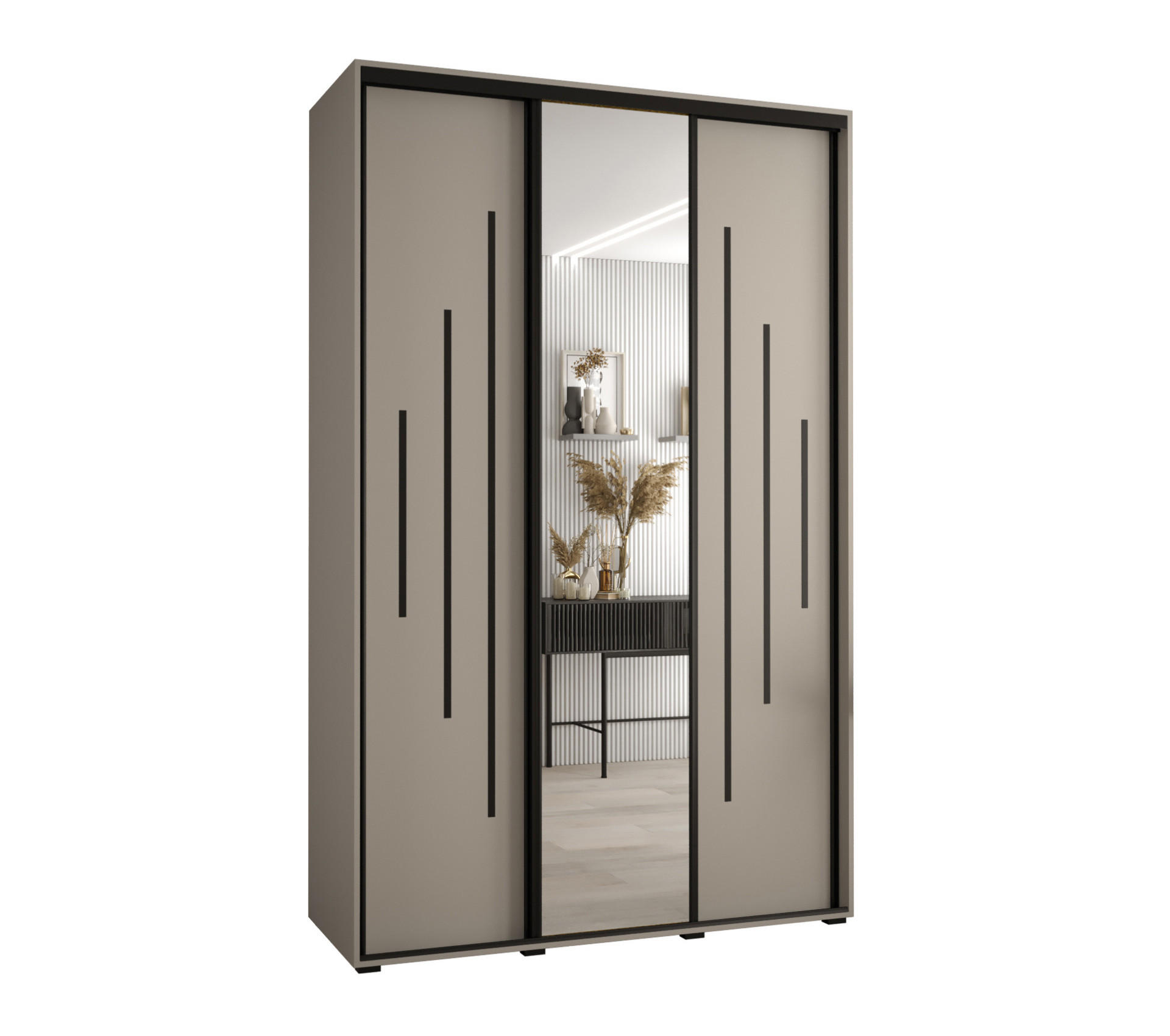 SCHWEBETÜRENSCHRANK 235,2/160/45 3-türig - Kaschmir/Schwarz, Holz/Metall (160/235.2/45cm) - MÖBEL KRYSPOL