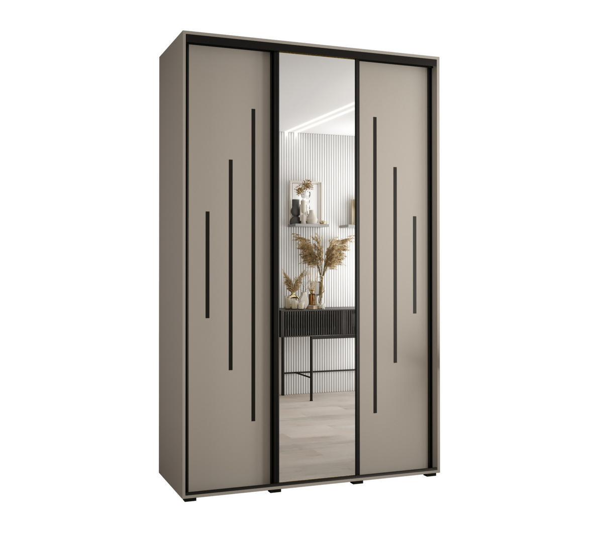 SCHWEBETÜRENSCHRANK 235,2/160/45 3-türig - Kaschmir/Schwarz, Holz/Metall (160/235.2/45cm) - MÖBEL KRYSPOL