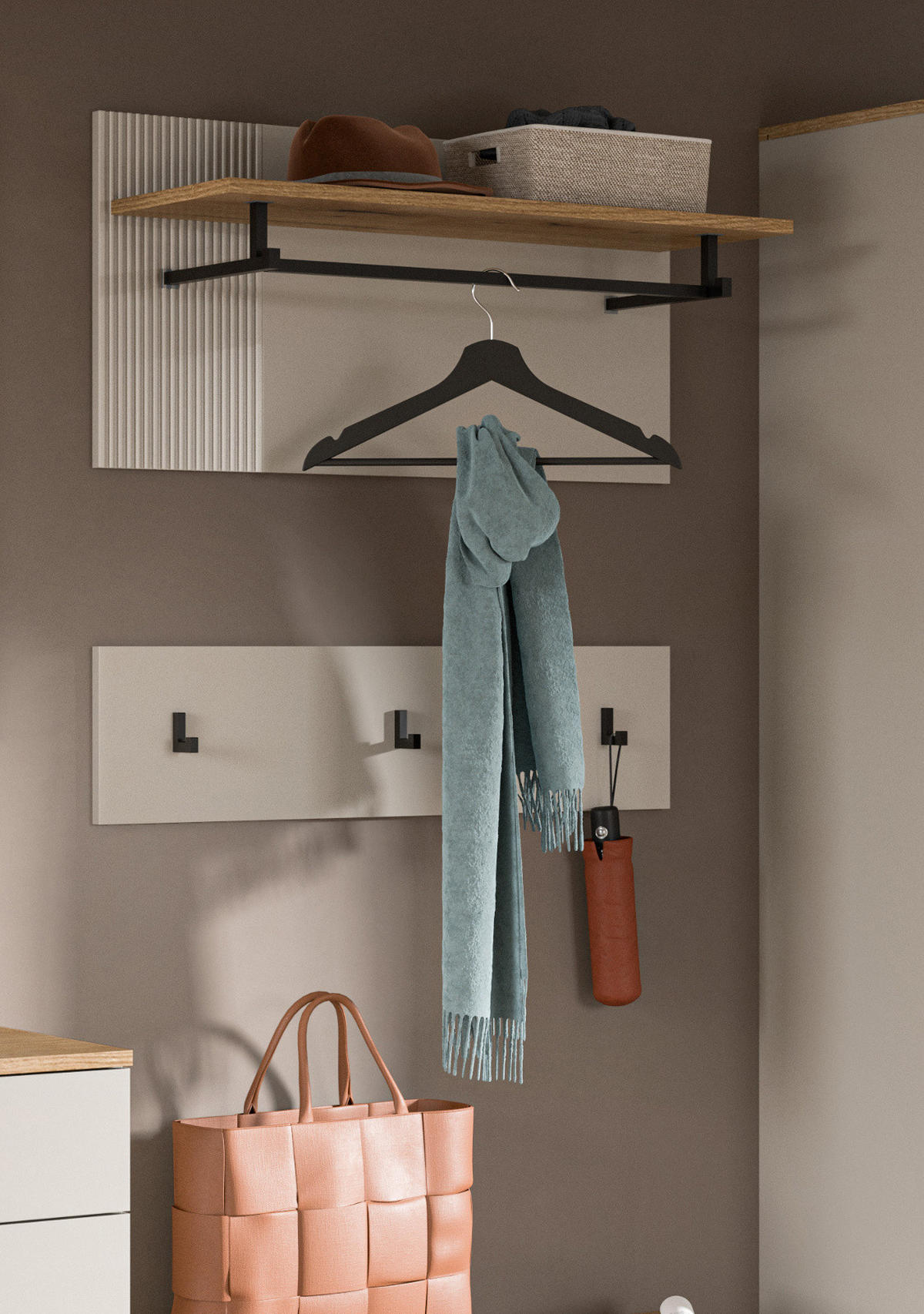 GARDEROBENPANEEL Kaschmir Sand, Eiche Evoke, Wandgarderobe Set 2-teilig 80 cm Skid - Kaschmir/Eichefarben, Holzwerkstoff/Metall (80/80/28cm) - Inn.Furn