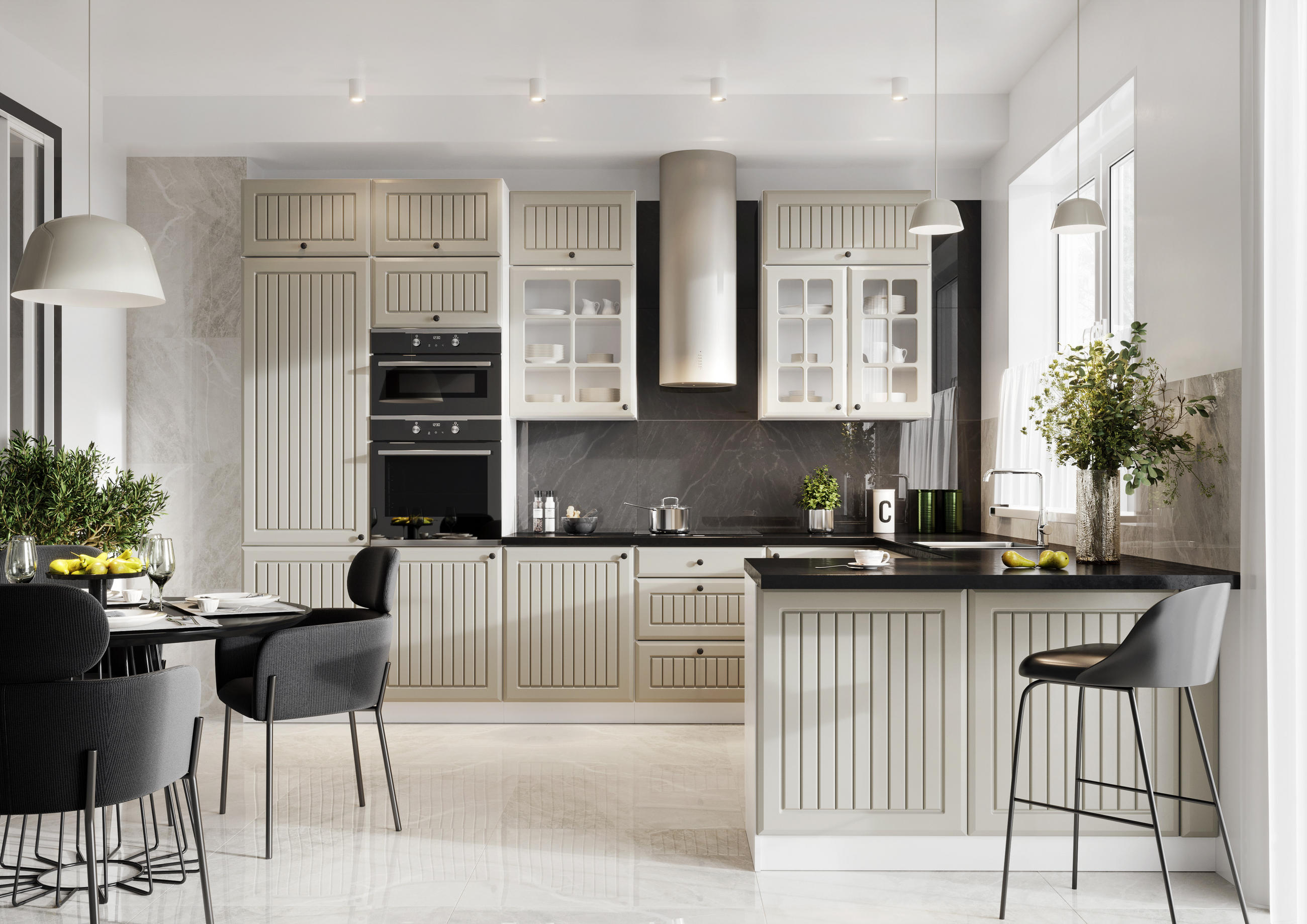 ECKKÜCHE 350 x 240 cm - IRMA KS7-G600 - in Kaffee/Matt - Kaschmir/Schwarz, Holz/Holzwerkstoff (350/213.3/240cm) - Royal24_Markt