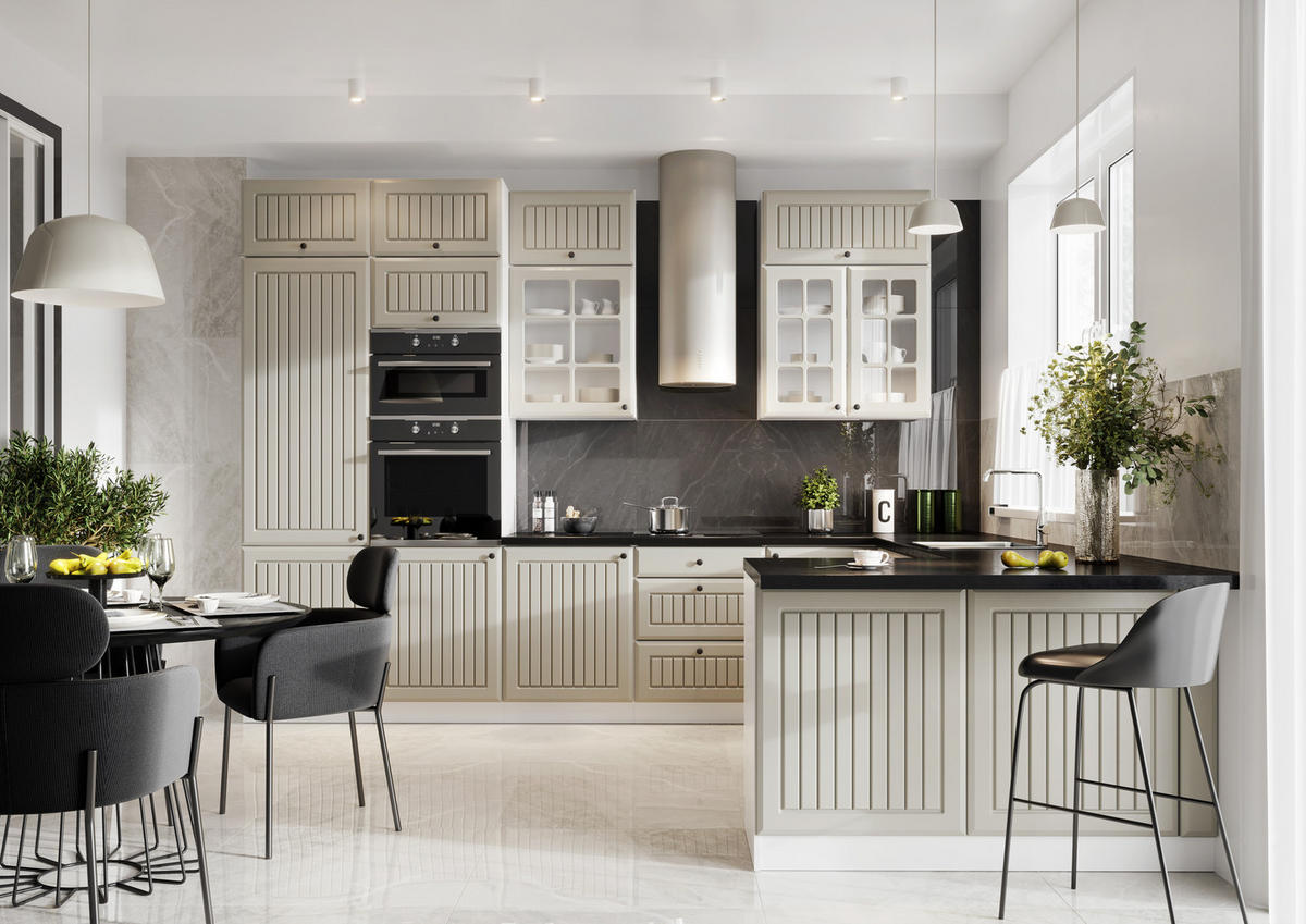 ECKKÜCHE 350 x 240 cm - IRMA KS7-G600 - in Kaffee/Matt - Kaschmir/Schwarz, Holz/Holzwerkstoff (350/213.3/240cm) - Royal24_Markt