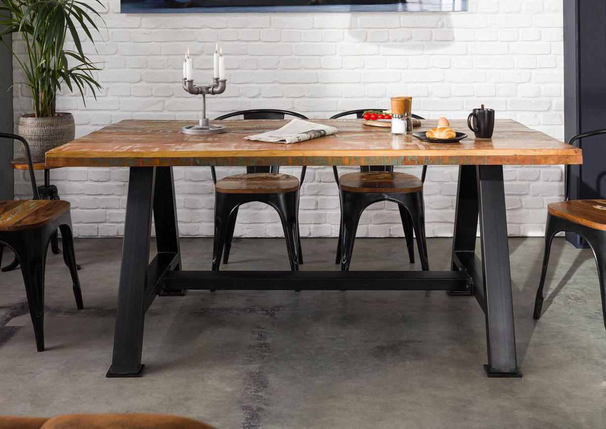 ESSTISCH Altholz 160x90x76 mehrfarbig lackiert INDUSTRIAL #84 - Multicolor, Holz (90/160/76cm) - Massivmoebel24