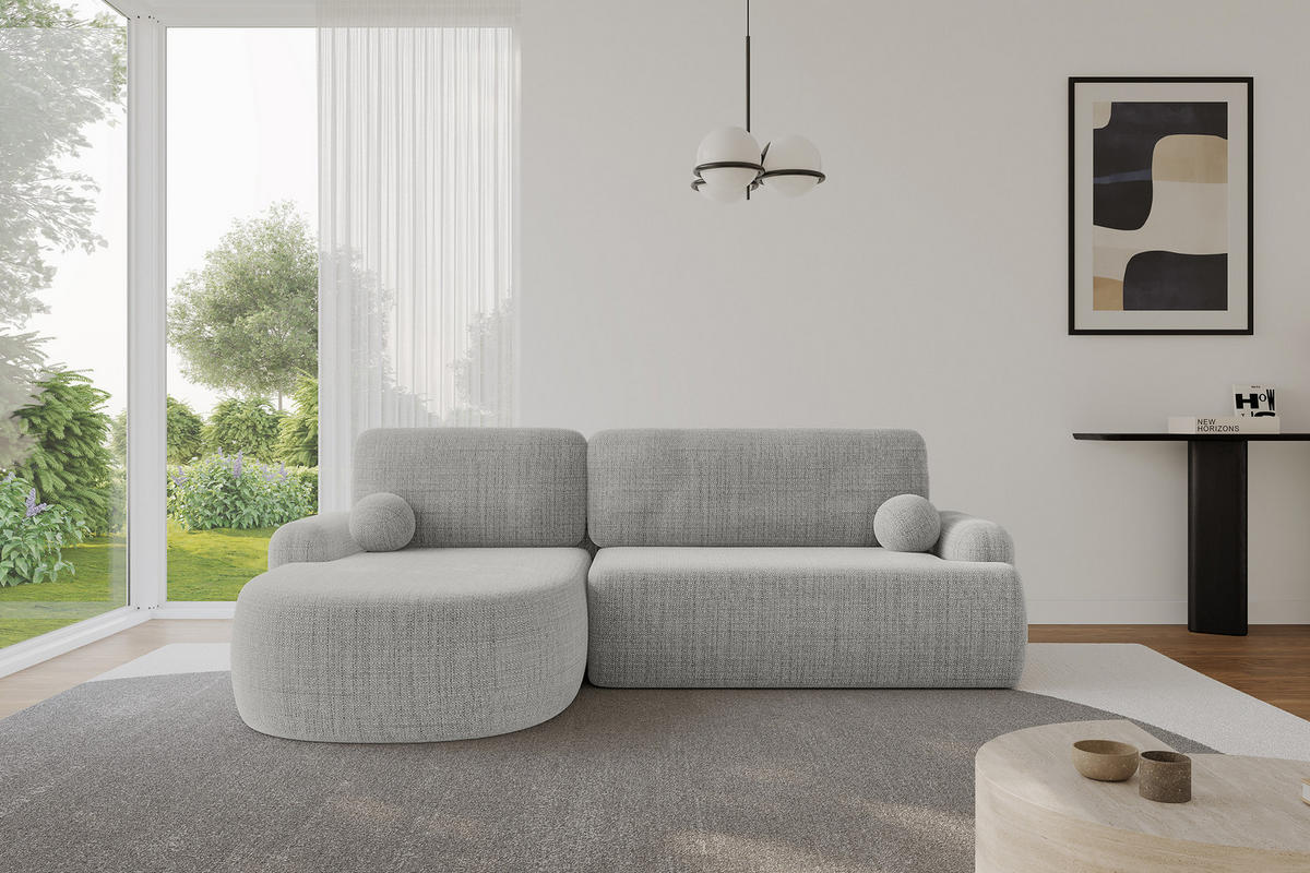 ECKSOFA mit Schlaffunktion und Bettkasten LIRA-L - 264x172x89 Hellgrau - Hellgrau, Holzwerkstoff/Textil (264/172cm) - ALTDECOR