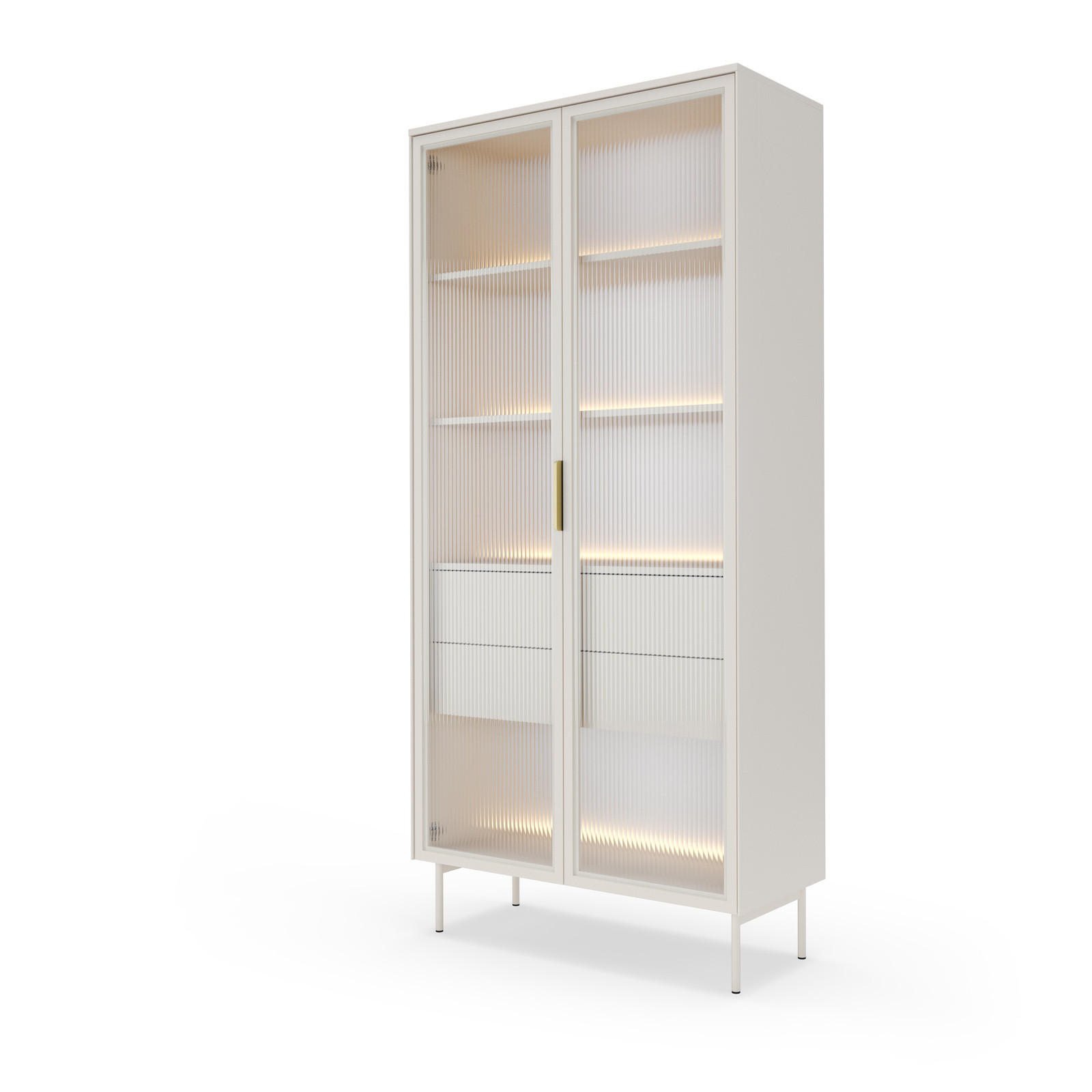 VITRINE LUMI 92 cm Kaschmir - mit Riffelglas und LED-Beleuchtung - Kaschmir/Goldfarben, Holz/Holzwerkstoff (92/195/39cm) - Ravio
