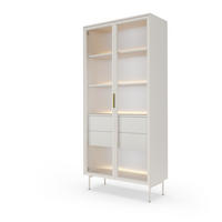 VITRINE LUMI 92 cm Kaschmir - mit Riffelglas und LED-Beleuchtung - Kaschmir/Goldfarben, Holz/Holzwerkstoff (92/195/39cm) - Ravio