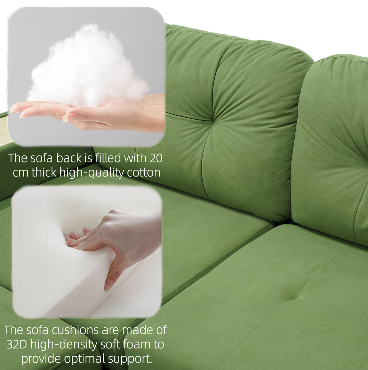 ECKSOFA 228/80/78 cm aus Samt mit ausziehbarer Ottomane und USB-Anschluss Grün - Grün, Textil (80/228cm) - Modenvie