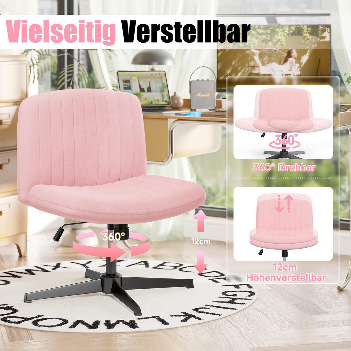 SESSEL Rosa Stoff drehbar modern - Pink, Metall (28.5/55.5/65.5cm) - Rattrix