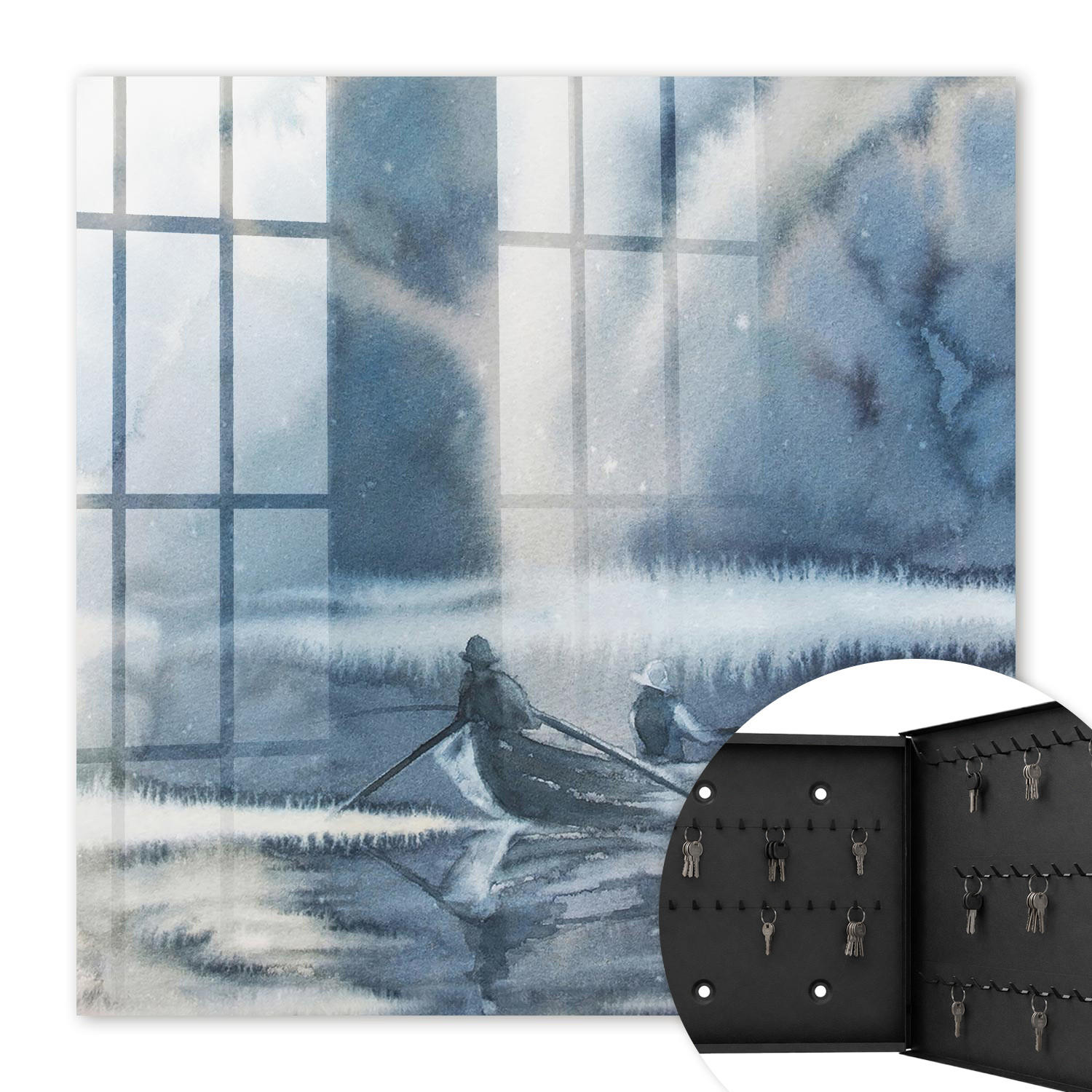 SCHLÜSSELBOX Schwarz 30x30 cm- Türöffnung nach rechts - Erdrückte Stille - Blau, Metall (30/30/5cm) - TULUP