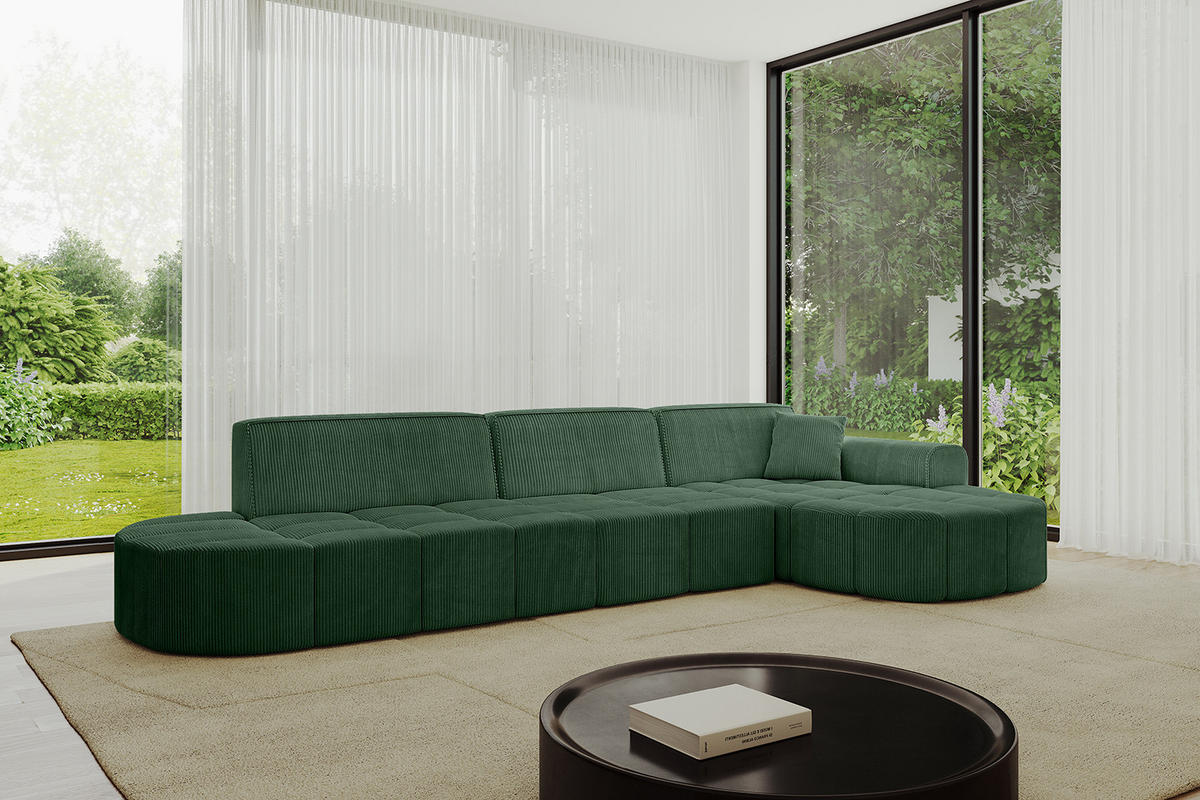 ECKSOFA Ottomane Rechts LIVO-L2 - 337x173x79,5 cm Grün - Grün, Holzwerkstoff/Textil (337/173cm) - ALTDECOR