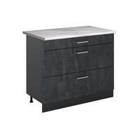 KÜCHENUNTERSCHRANK R-Line, Schwarz Beton/Anthrazit, 100 cm Arbeitsplatte Marmor - Anthrazit/Schwarz, Holzwerkstoff (100/81.6/60cm) - Vicco