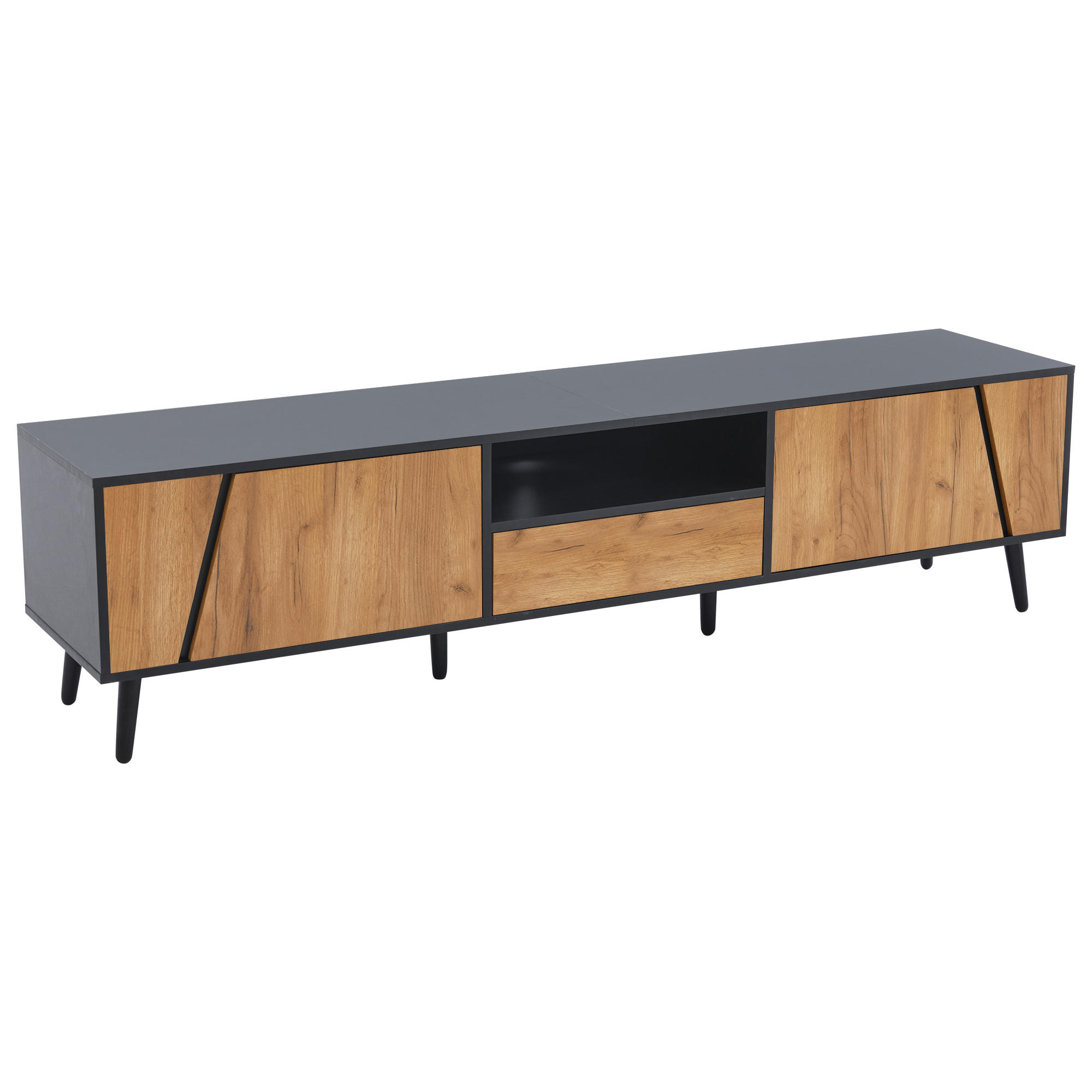 TV-RACK 180x40x46cm Holz-Schwarz Push-to-Open für 75-Zoll-Fernseher - Schwarz, Holz (50.8/12.07/64.77cm) - Raelunyi