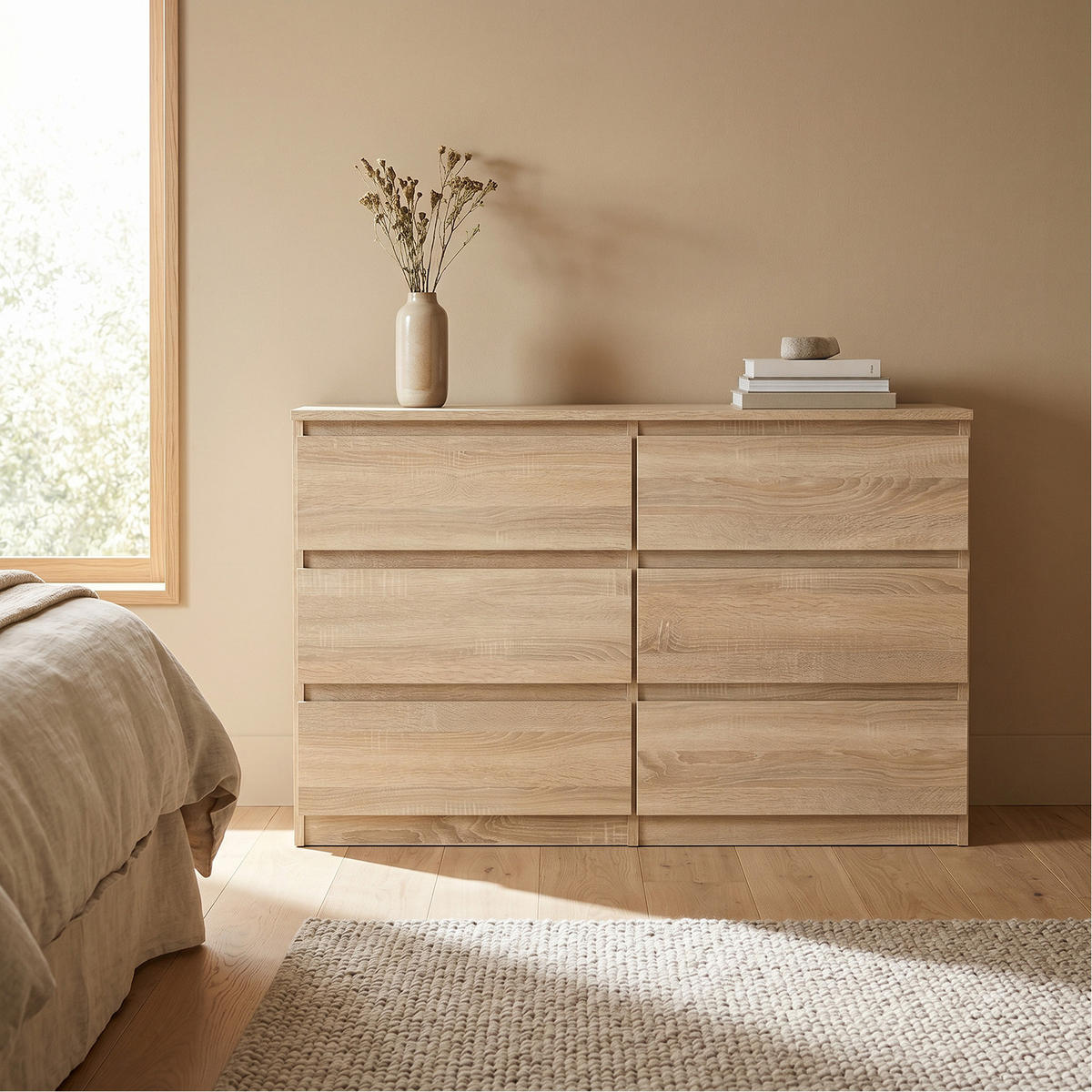 KOMMODE NUDO 120/78,5/39cm mit 6 Schubladen Türen Sonoma Eiche - Sonoma Eiche, Holzwerkstoff (120/78.5/39cm) - MASSENO