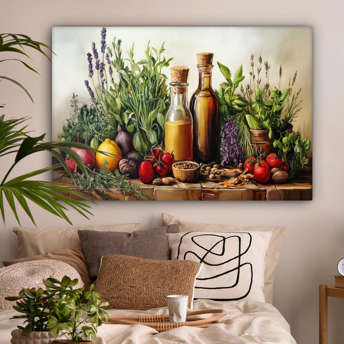 LEINWANDBILD Stilleben - Kräuter - Gewürze - Farbenfroh - Küche 150x100 cm - Grün, Textil (150/100cm) - MuchoWow