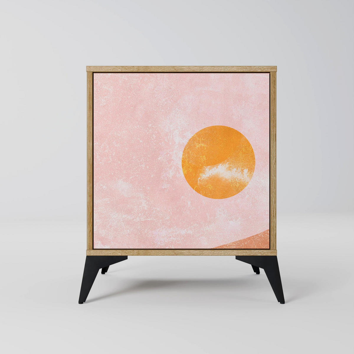 SIDEBOARD LUMINOUS SUNLIGHT, Eichefarben, 57,5x42x67,5 cm, Schwarze Metall-Rahmenfüße - Eichefarben/Multicolor, Holzwerkstoff/Metall (57.5/67.5/42cm) - SpaceRebels