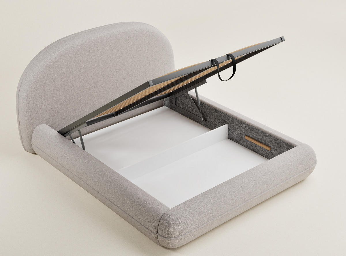 POLSTERBETT Koji Beige 140/200 cm im Webstoff - Beige/Schwarz, Holz/Holzwerkstoff (140/200cm) - Maison de Reve