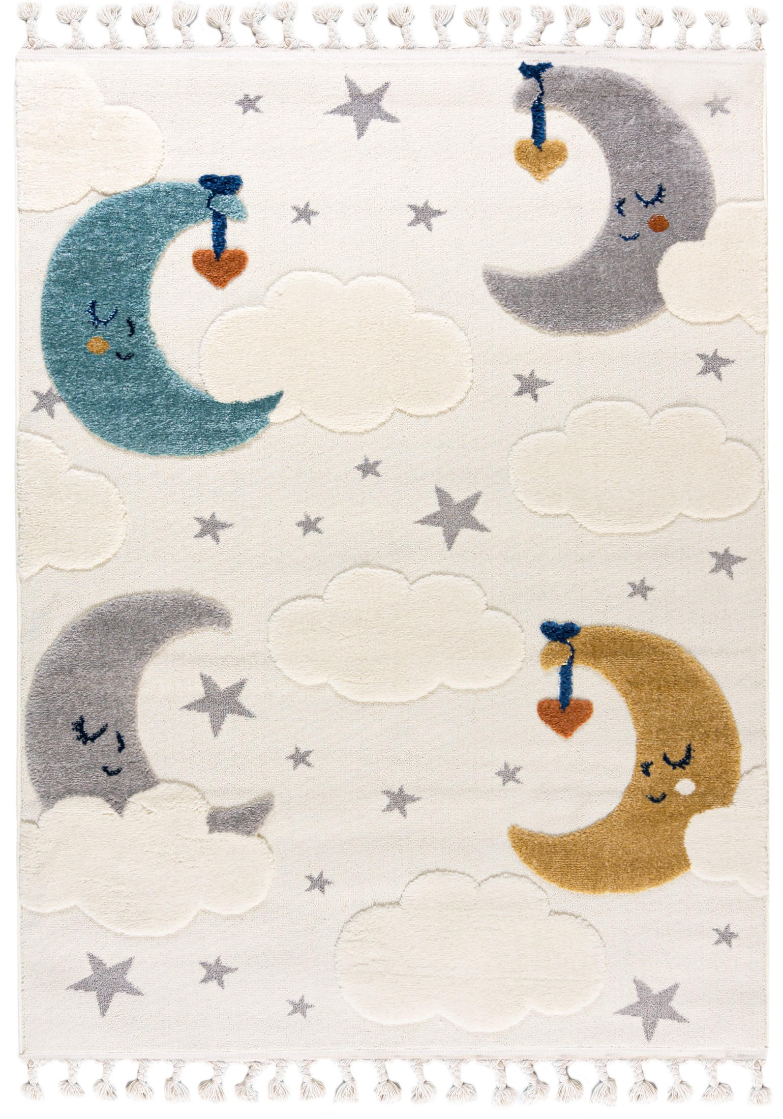 KINDERTEPPICH Beige Sterne, Mond - Mittelflor Rechteckig Weich 160 x 230 cm - Ecru/Multicolor, Textil (160/230cm) - Mazovia