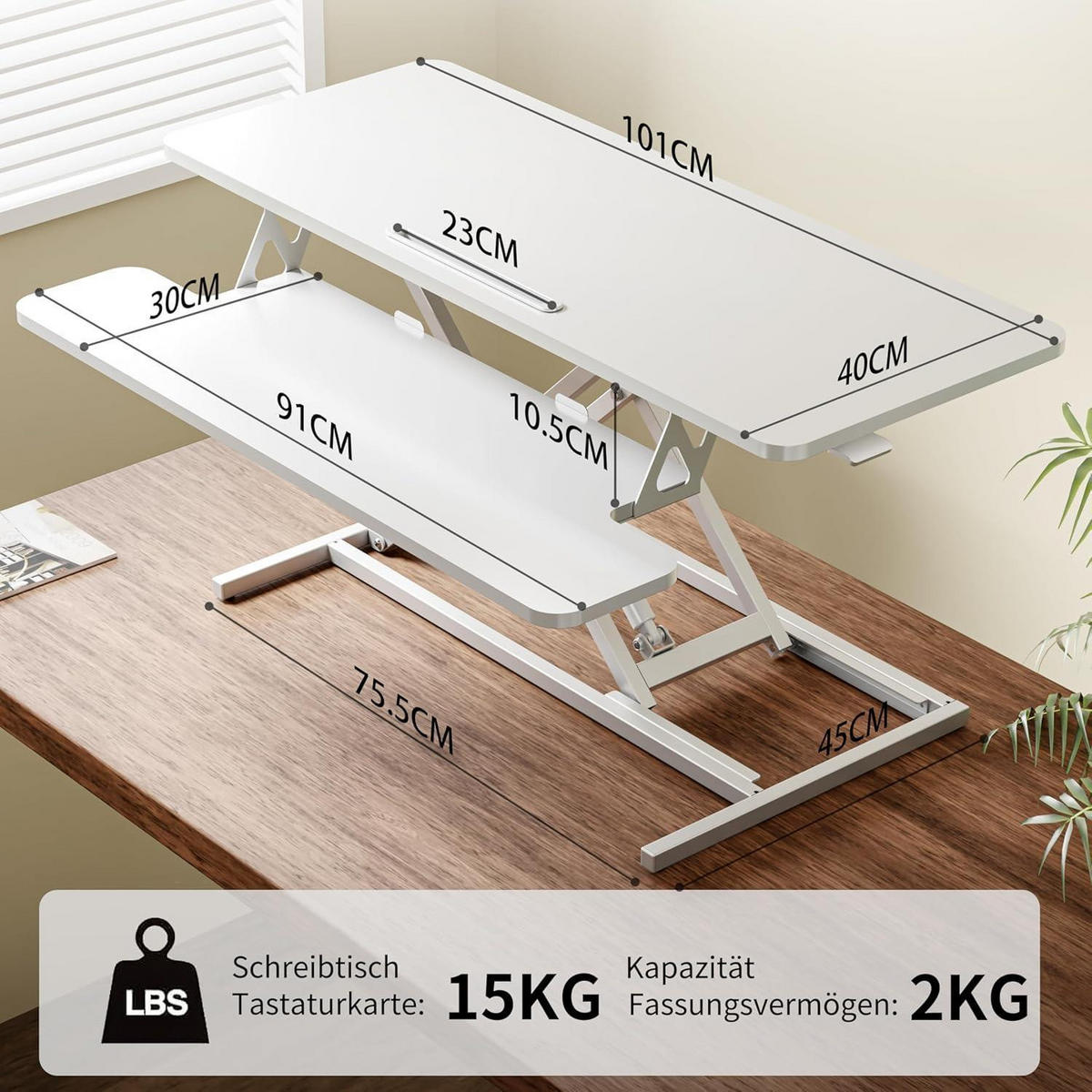 SCHREIBTISCHAUFSATZ höhenverstellbar 101 x 40 cm Weiß - Weiß, Kunststoff (40/101/50cm)