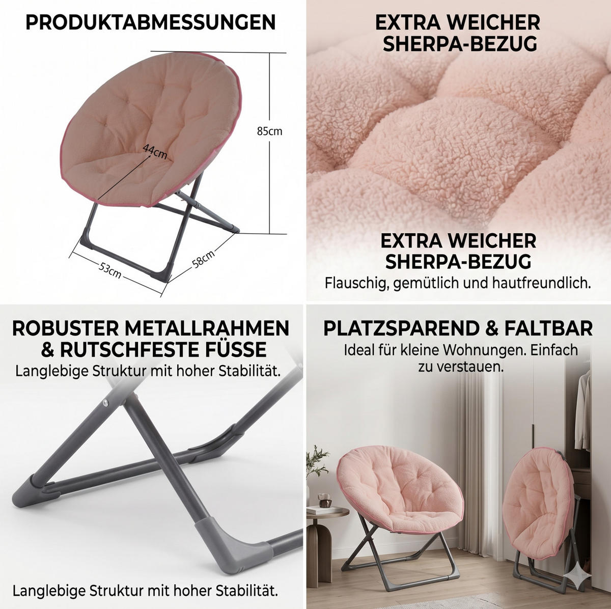 SESSEL 80/80/37 cm aus Fabric+Metal Rose mit Klappfunktion - Rosa, Textil (53/85/58cm) - OKMYHOME