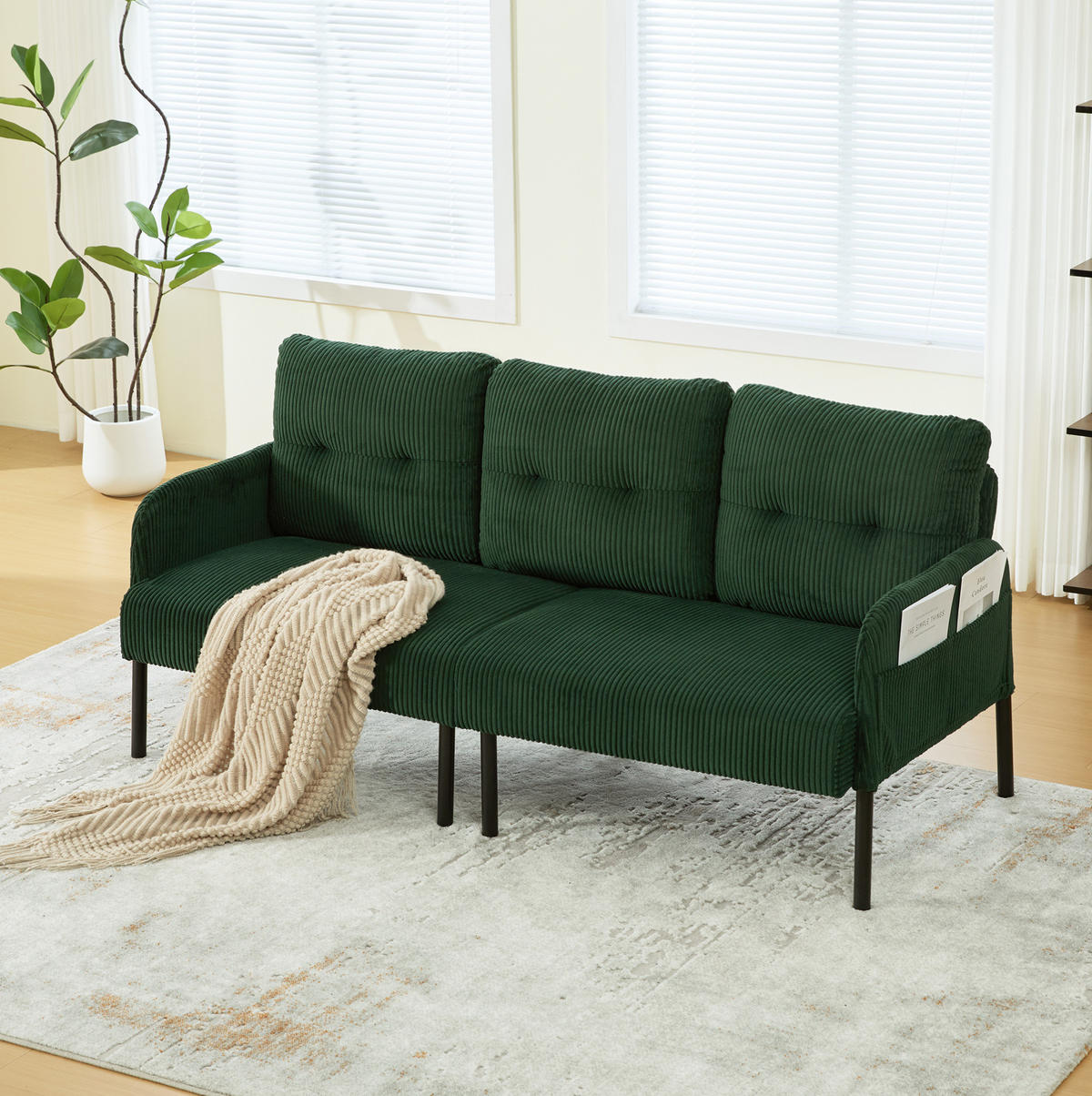 3-SITZER-SOFA 171/72/80 cm aus Cord mit Seitentasche Smaragdgrün - Smaragdgrün, Textil (72/80/171cm) - Modenvie