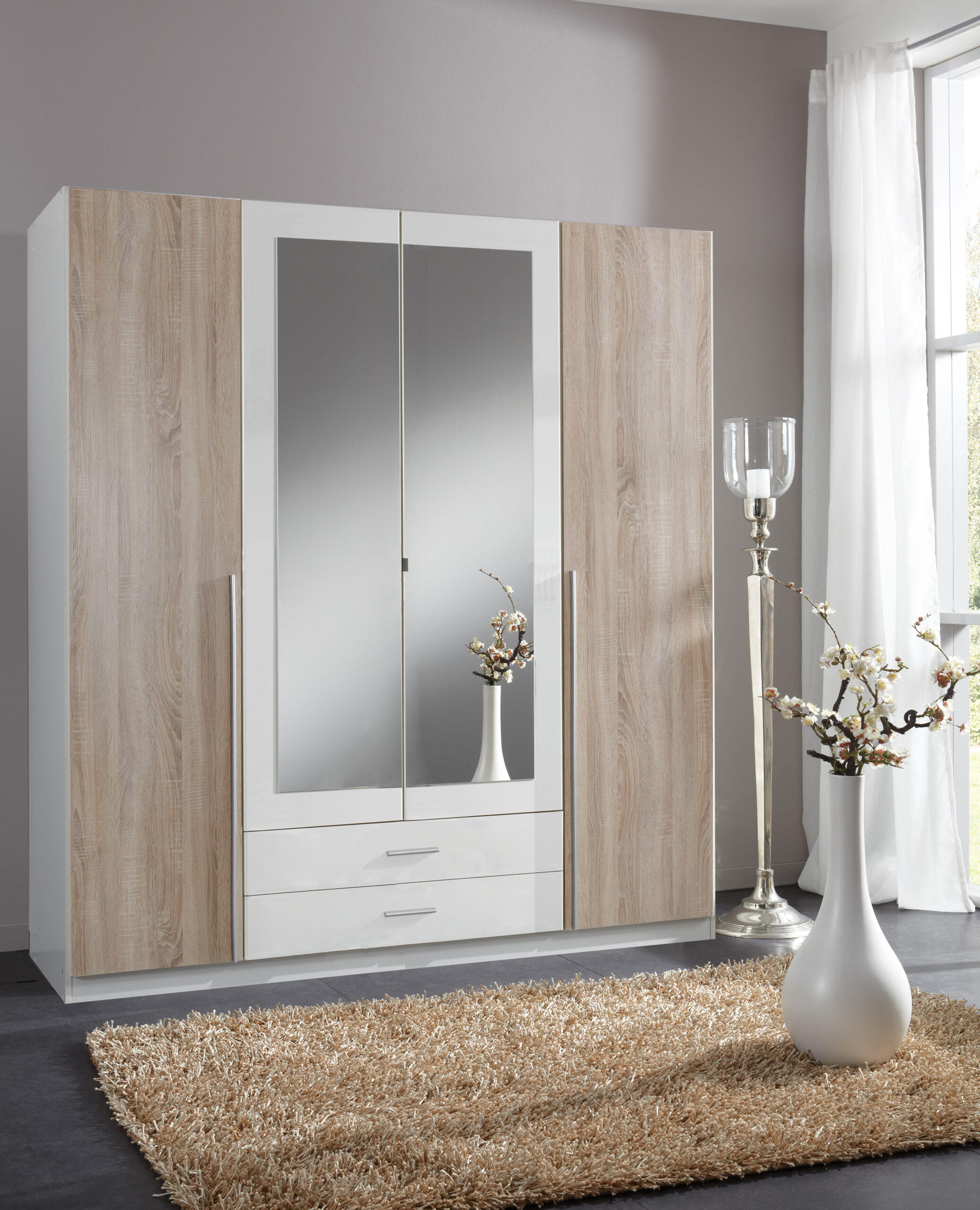 DREHTÜRENSCHRANK Skate Weiß mit Eiche Sägerau 179x197x58 cm BxHxT Kleiderschrank - Weiß, Holzwerkstoff (80/200/120cm)