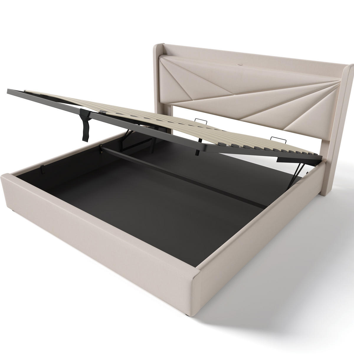 BETT mit Bettkasten und USB/Typ-C 180x200 cm Beige - Beige, Metall (180/200cm) - Meubliv