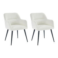 STUHL mit Armlehnen 2er-Set - Bouclé-Stoff & schwarzes Metall - Weiß - HEKA - Weiß, Textil (61/78/59.5cm) - Vente-Unique