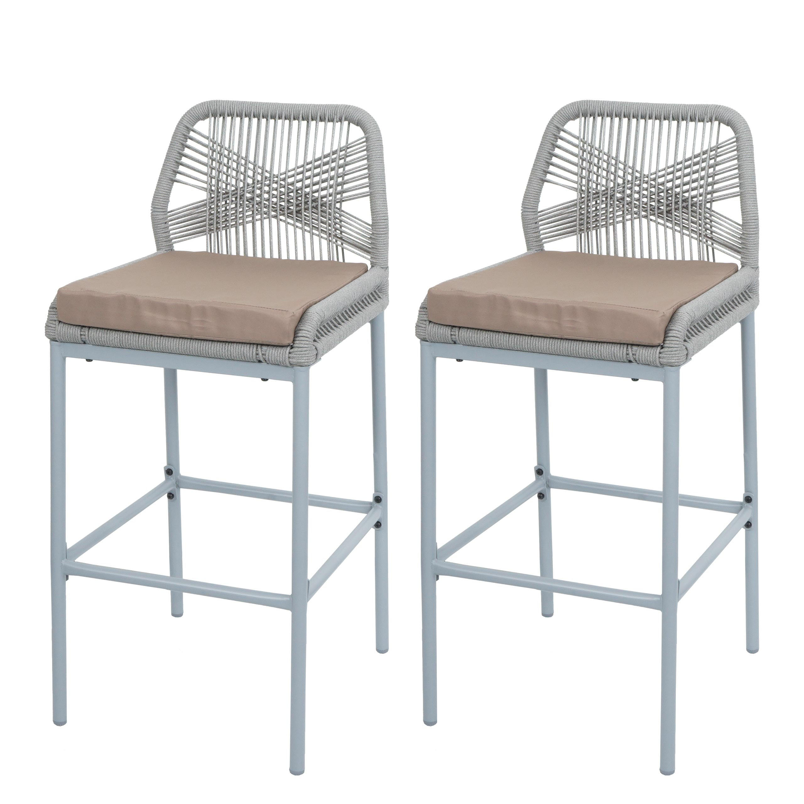 GARTENSTUHL 2er-Set HxBxT 101x45x52cm Sitzhöhe 76cm Hellgrau Kissen Taupe Seilgeflecht Metall - Hellgrau, Metall (45/101/52cm) - PROREGAL
