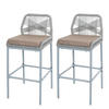 GARTENSTUHL 2er-Set HxBxT 101x45x52cm Sitzhöhe 76cm Hellgrau Kissen Taupe Seilgeflecht Metall - Hellgrau, Metall (45/101/52cm) - PROREGAL
