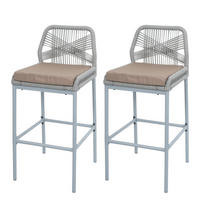 GARTENSTUHL 2er-Set HxBxT 101x45x52cm Sitzhöhe 76cm Hellgrau Kissen Taupe Seilgeflecht Metall - Hellgrau, Metall (45/101/52cm) - PROREGAL