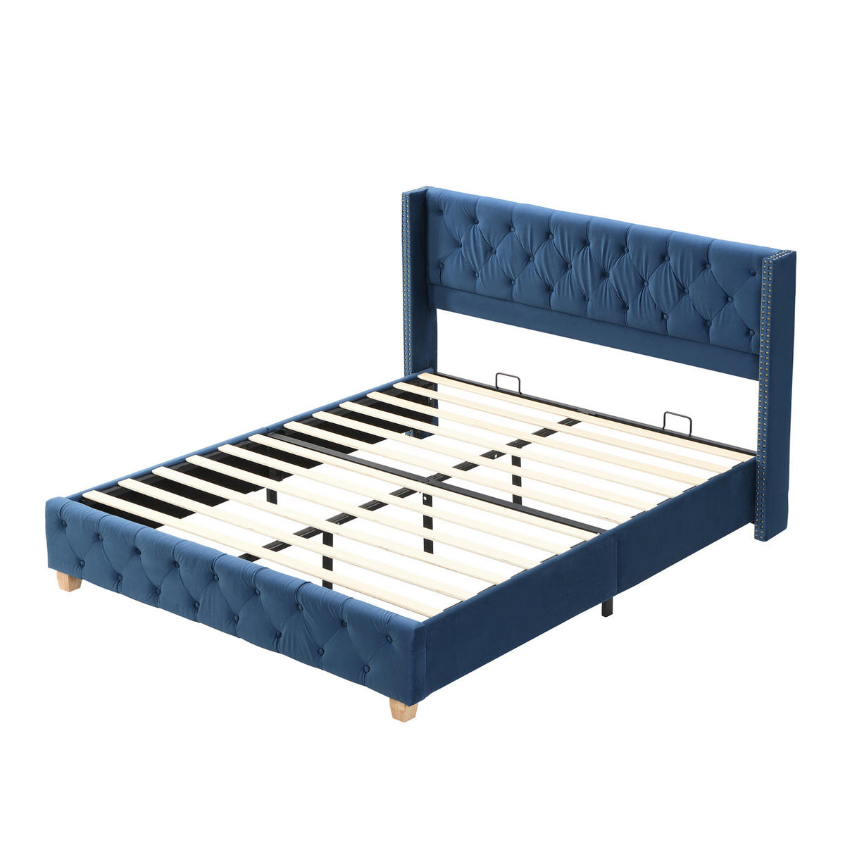 SAMT-POLSTERBETT 160/200 cm mit Lattenrost, gepolstertem Kopfteil in Blau - Blau, Textil (160/200cm) - BEAOK