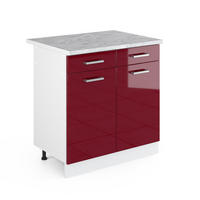 UNTERSCHRANK R-Line Bordeaux Hochglanz 80 cm mit Schubladen und Türen mit AP - Bordeaux/Weiß, Holzwerkstoff (80/81.6/60cm) - Vicco