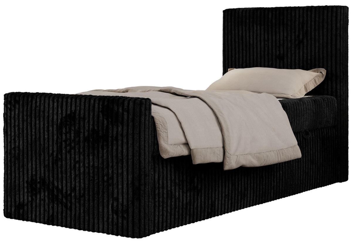 JUGENDBETT TILIO DUO 90/200 - Schwarz Cord - H4 - Rechts Seite - Schwarz, Textil (90/200cm) - MKS
