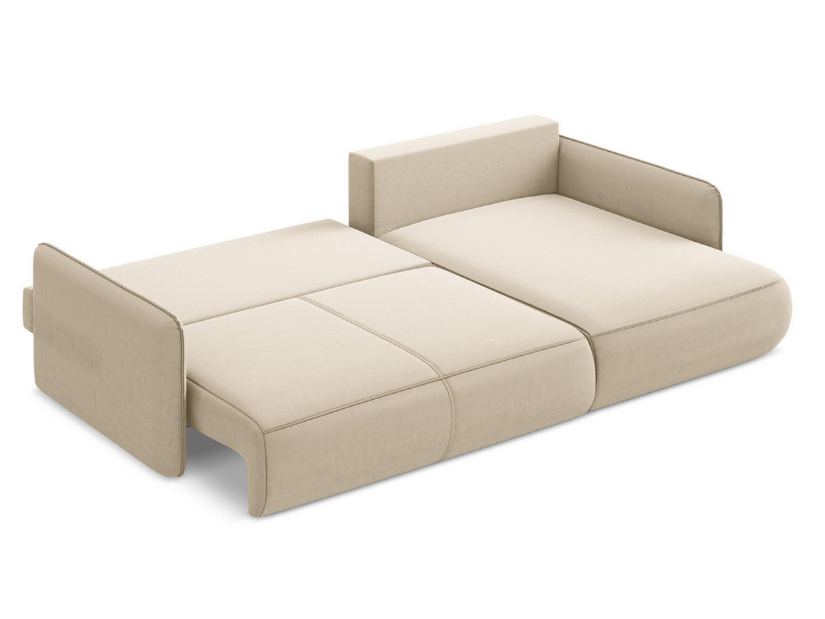 ECKSOFA mit Schlaffunktion Samt Stoff Beige - Beige/Creme, Kunststoff/Textil (240/148cm) - Makamii