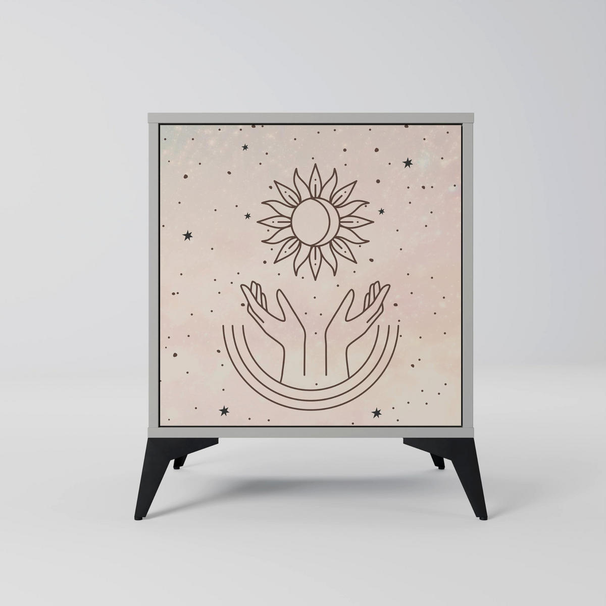 SIDEBOARD DELICATE BEAUTY, Grau, 57,5x42x72,5 cm, Schwarze Metallfüße - Multicolor/Schwarz, Holzwerkstoff/Metall (57.5/72.5/42cm) - SpaceRebels