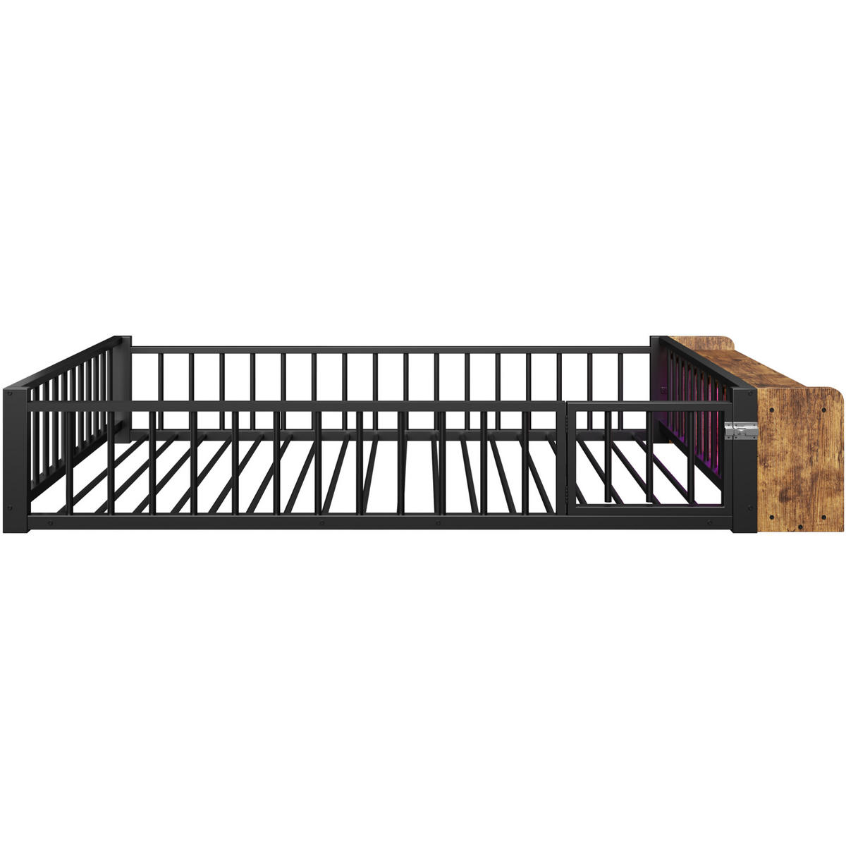 KINDERBETT 224/145/35,5 cm aus Metall und MDF mit Schutzgeländer und LED-Beleuchtung Schwarz - Schwarz, Holzwerkstoff (140/200cm) - Modenvie