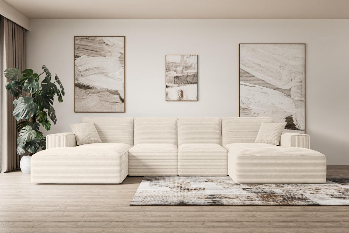 WOHNLANDSCHAFT SIERRA-U - 344x165x73 cm Beige Cord - Beige/Schwarz, Holzwerkstoff/Kunststoff (344/73/165cm) - ALTDECOR