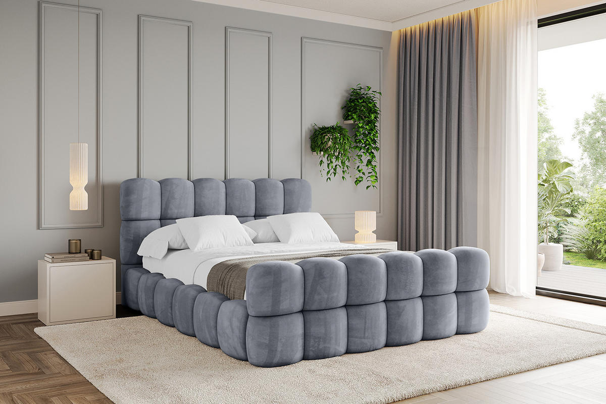 POLSTERBETT mit Bettkasten, Fußteil und Lattenrost, Bett mit Matratze H3/H4 - LEYA-Z 120x200 Grau - Grau, Holzwerkstoff/Textil (120/200cm) - ALTDECOR
