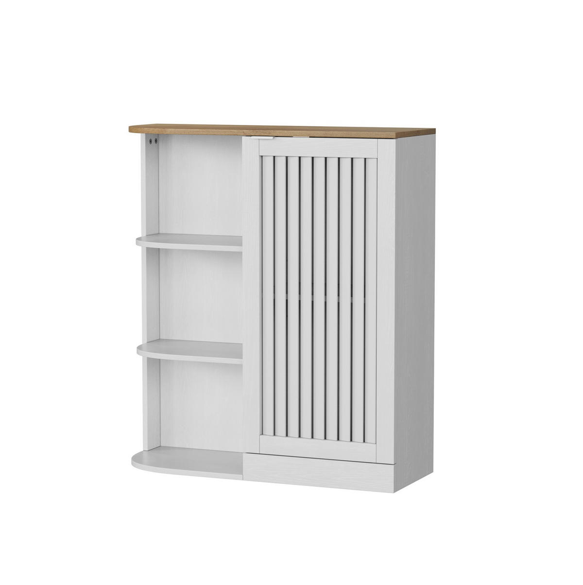 BADEZIMMERSCHRANK 68x25x76 cm Weiß & Eiche mit 3 offenen Regalen & Schrank - Weiß, Holzwerkstoff (68/76/25cm) - Modfu