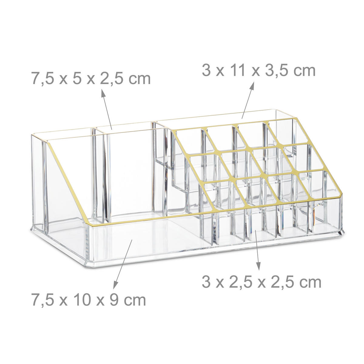 MAKEUP Organizer - Transparent/Goldfarben, Kunststoff (24/19/13.5cm) - Relaxdays